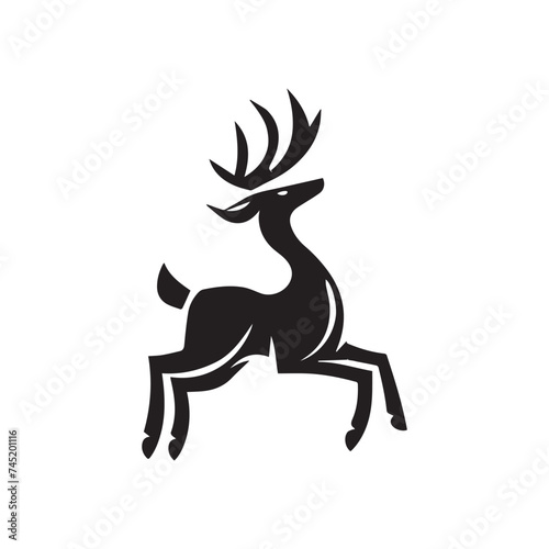 Graphic black silhouettes of wild deers – male, female and roe deer 