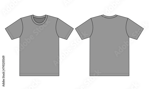 Blank Gray Short Sleeve T-Shirt Template On White Background.Front and Back View, Vector File