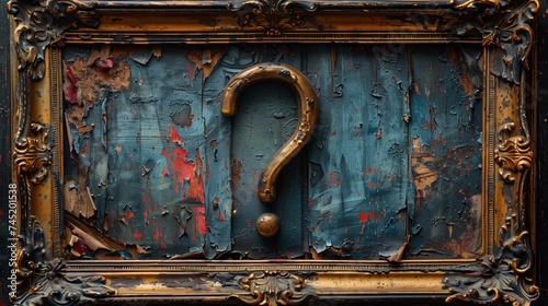 A question mark in an old Gothic frame photo