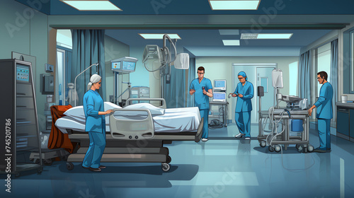 illustration of Doctors and nurses at the hospital