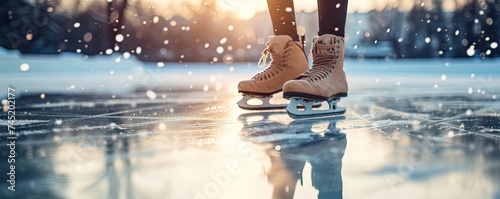 ice skating on winter rink.