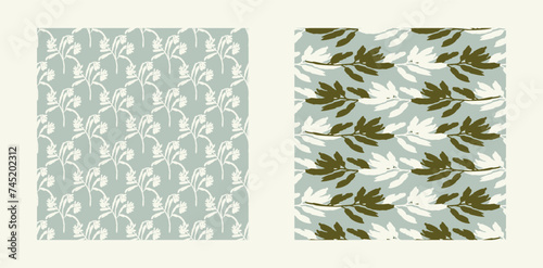 Modern botanical minimal wildflower vector pattern set. Summer gender neutral pressed flower silhouette background. Simple nature floral paper cut out wallpaper for wedding, hedgerow decor repeat.