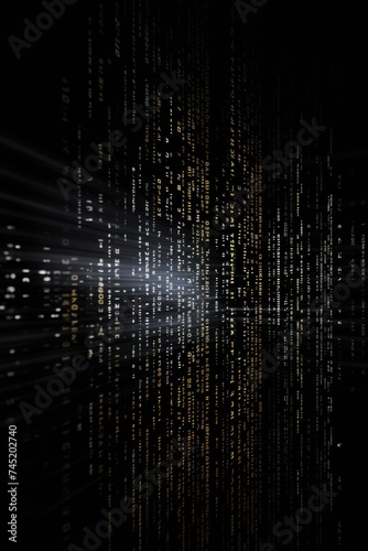 Black digital binary data on computer screen background 