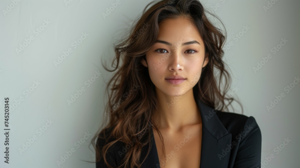 A multiracial businesswoman in a professional suit posing for a picture A multiracial businesswoman in a professional suit posing for a picture