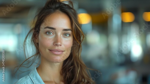 A close-up view of a multiracial individual with lengthy hair cascading down their back, framing their face