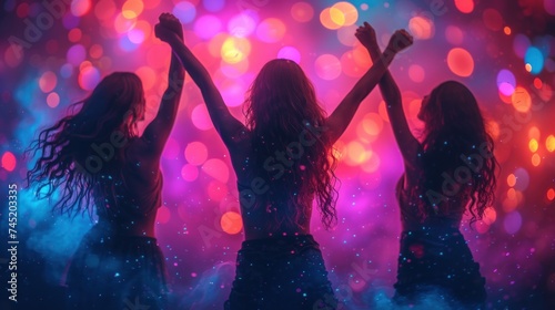 Silhouettes of Women Dancing in Colorful Club Lights