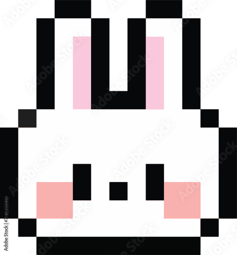 cute rabbit pixel art in 8 bit pixel art. Animal for game asset and cross stitch pattern in vector illustration.