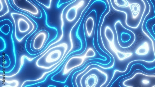 Digital abstract flowing waves seamless loop animation on blue color.