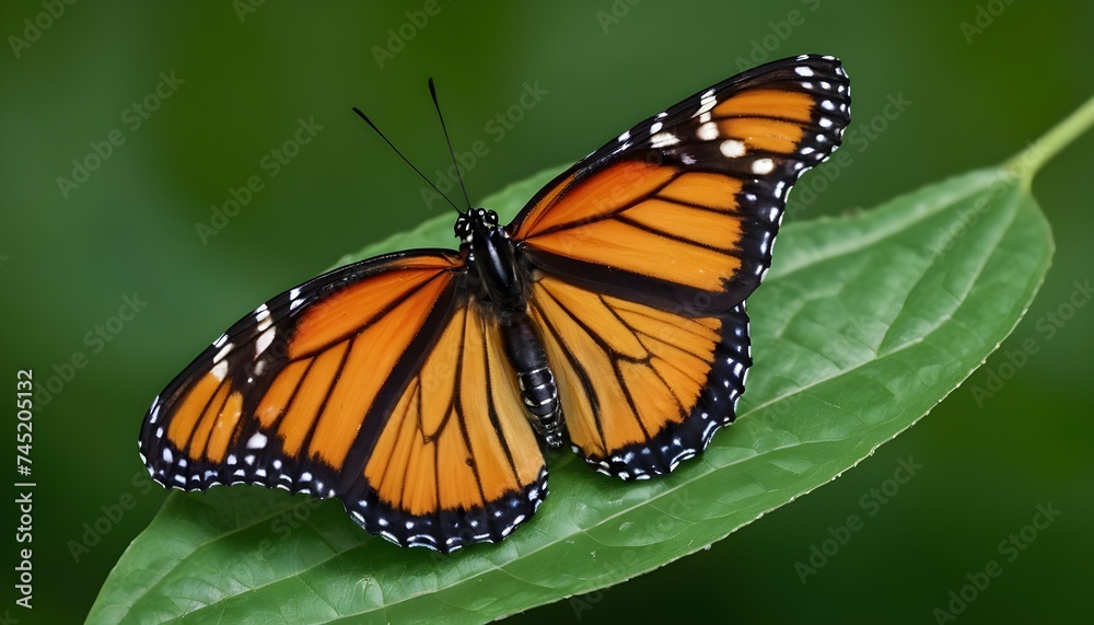 Monarch butterfly on green leaf Monarch butterfly on green leaf