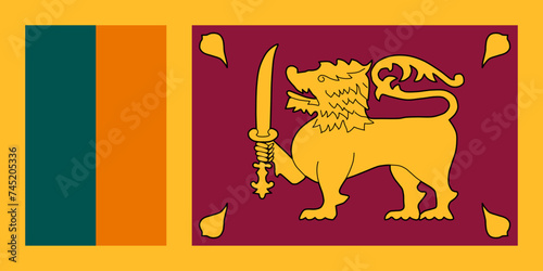 Close-up of yellow, red, green, orange national flag of Asian country of Sri Lanka with lion and sword. Illustration made February 25th, 2024, Zurich, Switzerland.