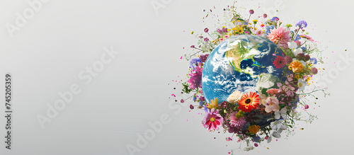 Fototapeta Naklejka Na Ścianę i Meble -  planet Earth, with a big bouquet of flowers With a white background