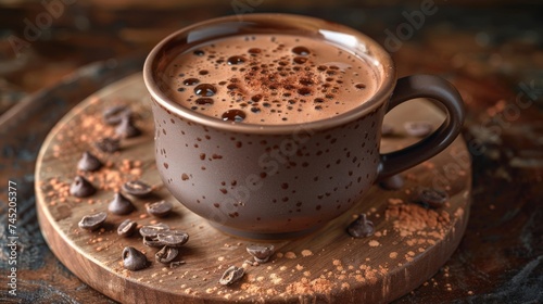 a French hot chocolate, rich and creamy, served in an elegant mug, stock photo aesthetic