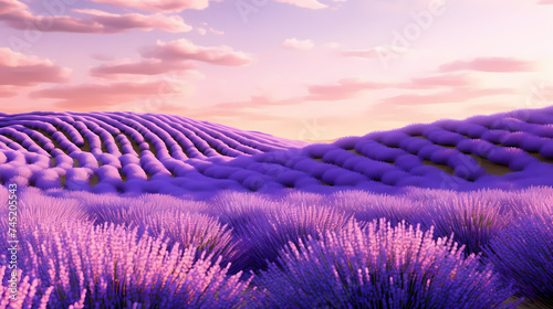 A field of lavender flowers with a blurry sky in the background