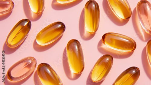 Wallpaper Mural Golden capsules on the pink background. Supplements vitamin and Immune System concept Torontodigital.ca