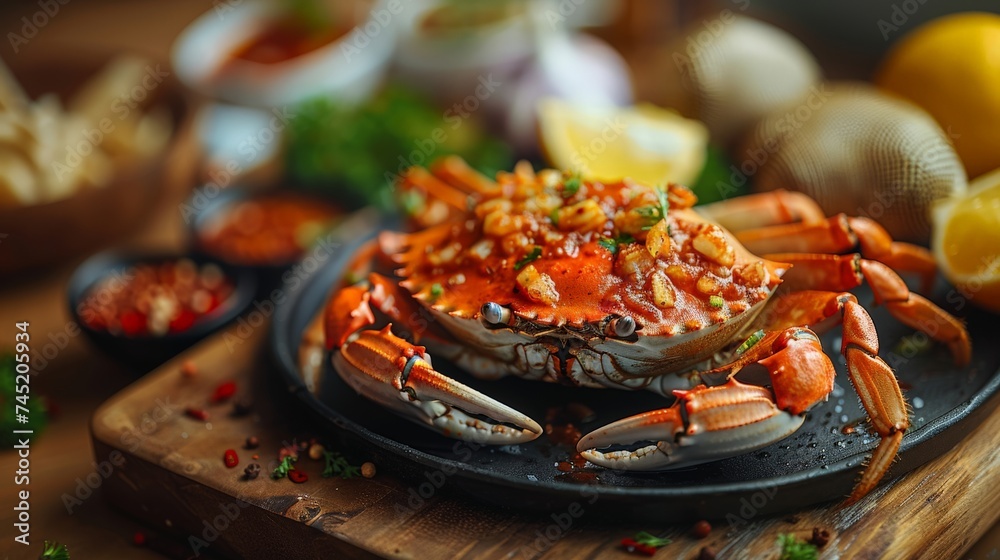 a Singaporean chili crab dish, vibrant red sauce and crab meat, Southeast Asian cuisine a Singaporean chili crab dish, vibrant red sauce and crab meat, Southeast Asian cuisine
