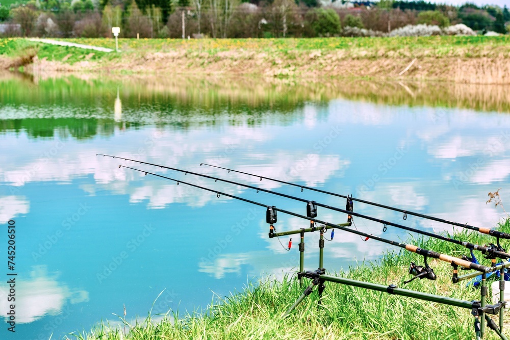 Fishing on a beautiful spring lake
