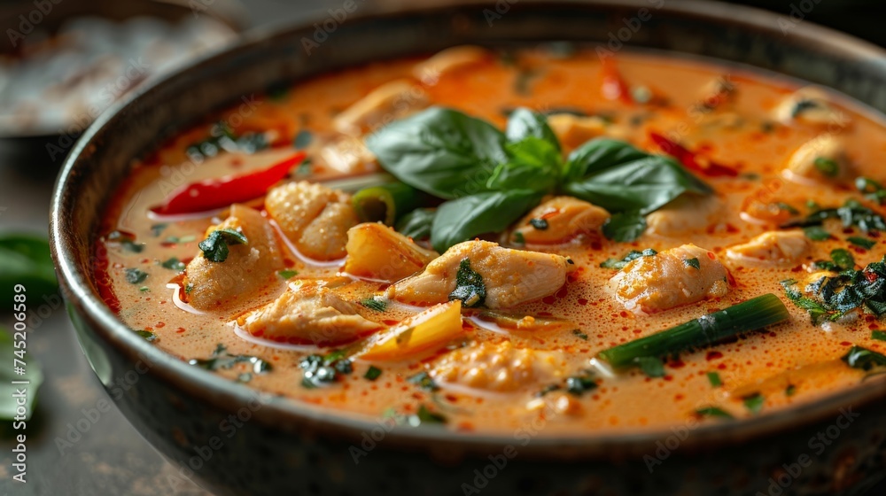 a Thai Red Curry, creamy and spicy with chicken and bamboo shoots, traditional recipe a Thai Red Curry, creamy and spicy with chicken and bamboo shoots, traditional recipe