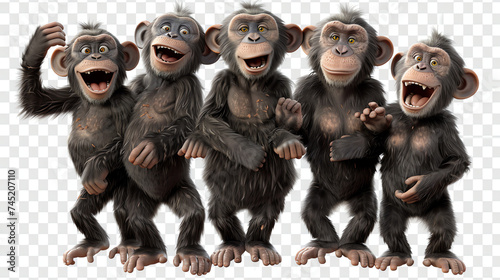 A group of cartoon monkeys chattering and grooming each other.