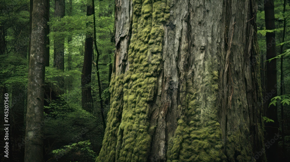A large tree in the middle of the forest, with a backdrop of steep cliffs and wild plants. A large tree in the middle of the forest, with a backdrop of steep cliffs and wild plants.