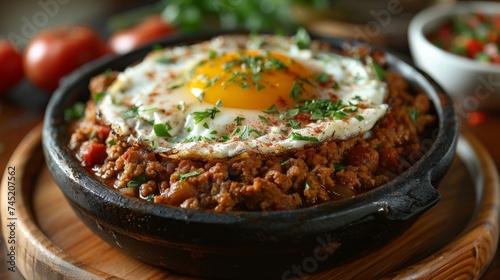 a South African bobotie dish, spiced minced meat with an egg-based topping, traditional recipe