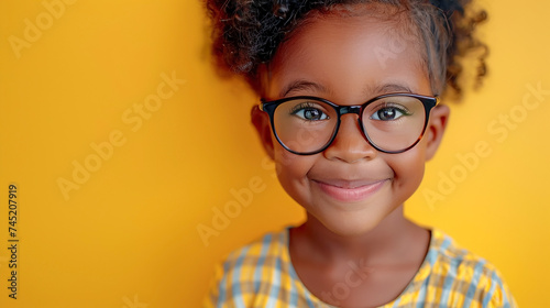 portrait of happy smiling child with glasses.