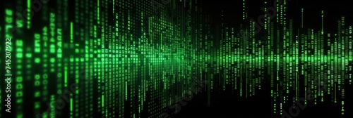 Green digital binary data on computer screen background