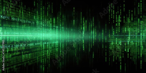 Green digital binary data on computer screen background