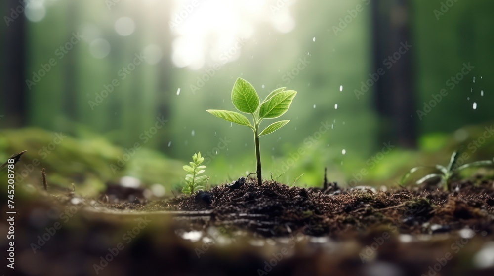Planting tree seedlings in fertile land, with morning sunlight in the background. Planting tree seedlings in fertile land, with morning sunlight in the background.