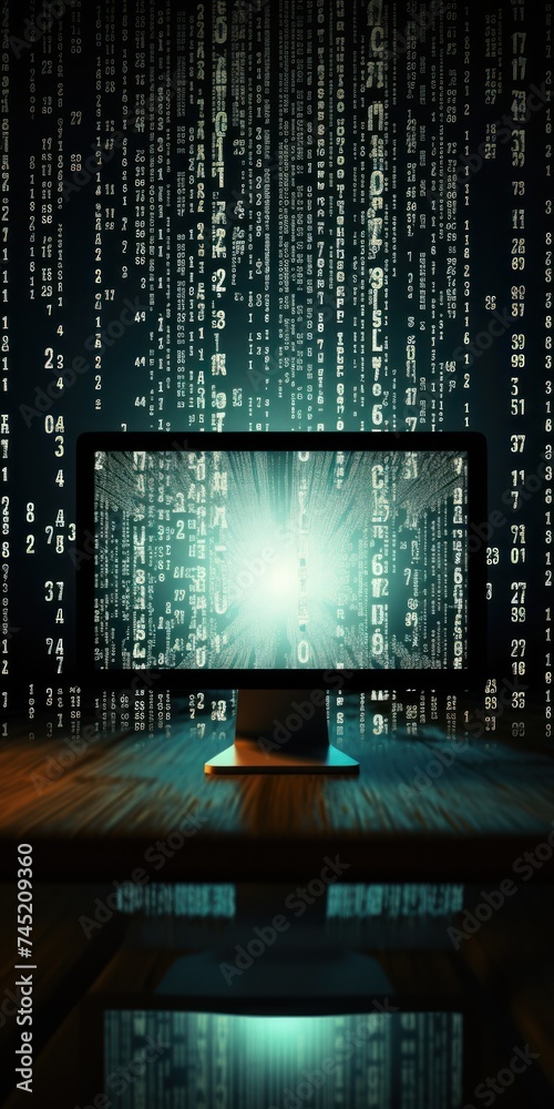 Ivory digital binary data on computer screen background