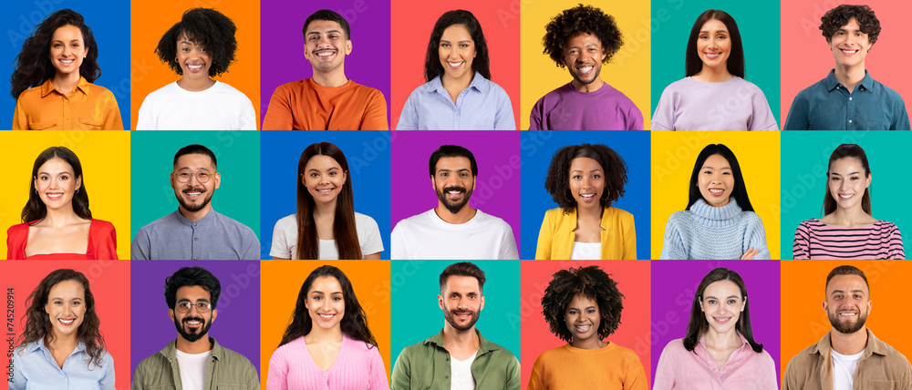 Mosaic of happy millennial international people has video call, enjoy social networks Mosaic of happy millennial international people has video call, enjoy social networks