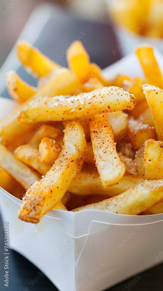 seasoned fries in white paper snack boat
seasoned fries in white paper snack boat
