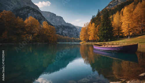 Autumn Serenity: A Boat on a Tranquil Lake © Andrey