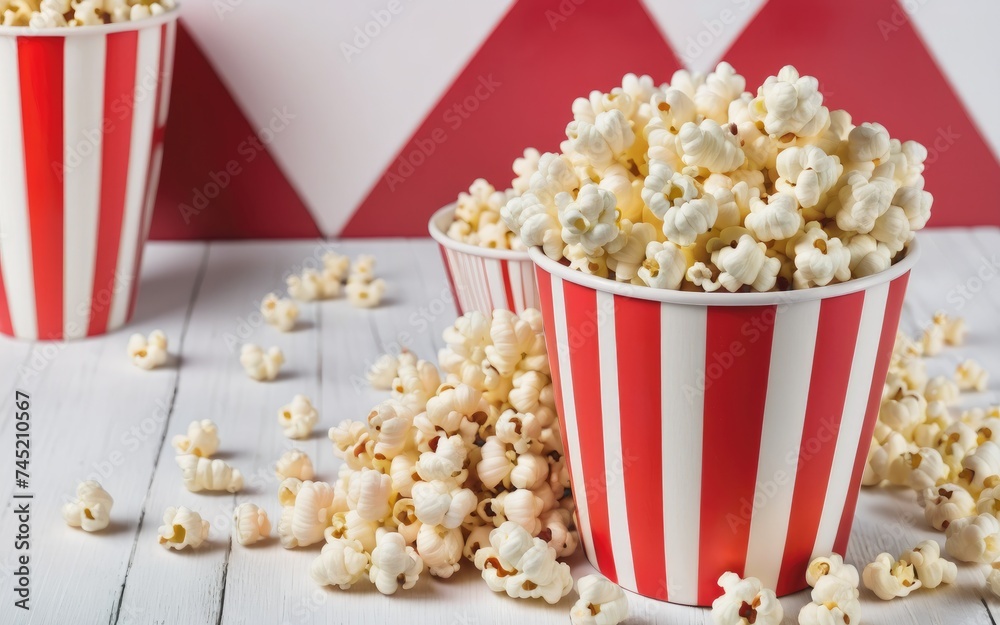 Popcorn in red white popcorn cup Popcorn in red white popcorn cup