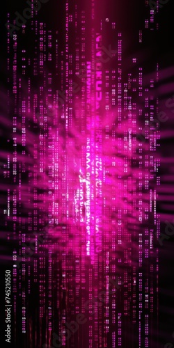 Magenta digital binary data on computer screen background