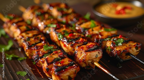 a Thai Chicken Satay, grilled skewers with peanut sauce