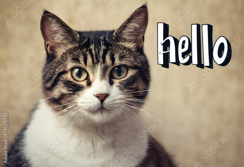 The word "HELLO" with a cute cat.