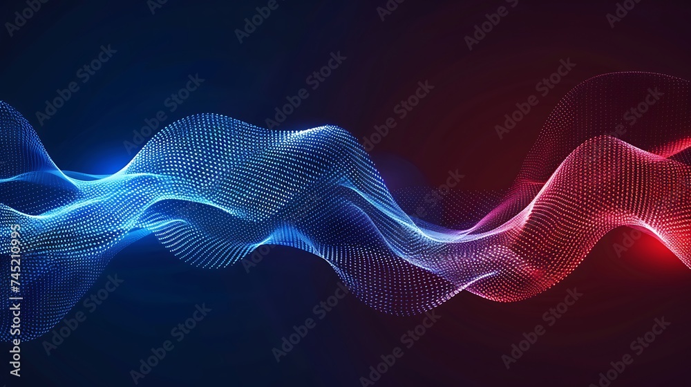 © mahaart - Abstract blue and red dynamic wavy line dotted texture ,Dark blue background with copy space. Modern futuristic simple dots pattern. Generative Ai © mahaart - Abstract blue and red dynamic wavy line dotted texture ,Dark blue background with copy space. Modern futuristic simple dots pattern. Generative Ai