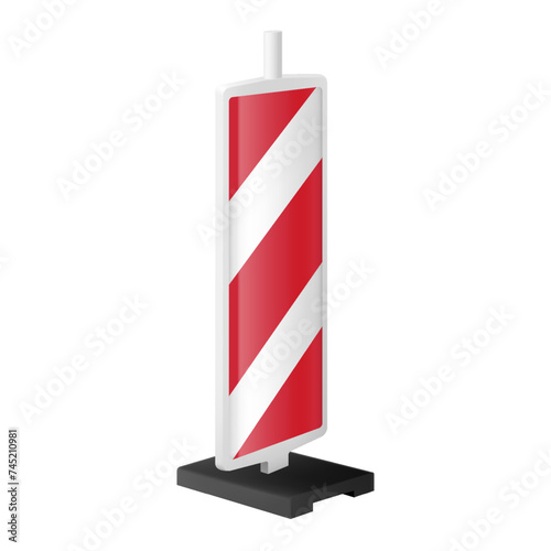 Red and white striped traffic control device for avoiding sections of the road being repaired. Isometric road pole. isolated. Safety delineator. Warning road sign. Realistic 3d vector. safety traffic