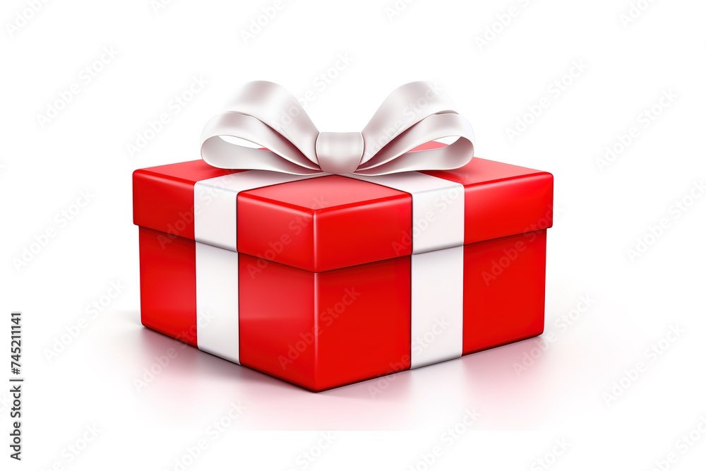 Fototapeta premium A red gift box with a white ribbon on a white background