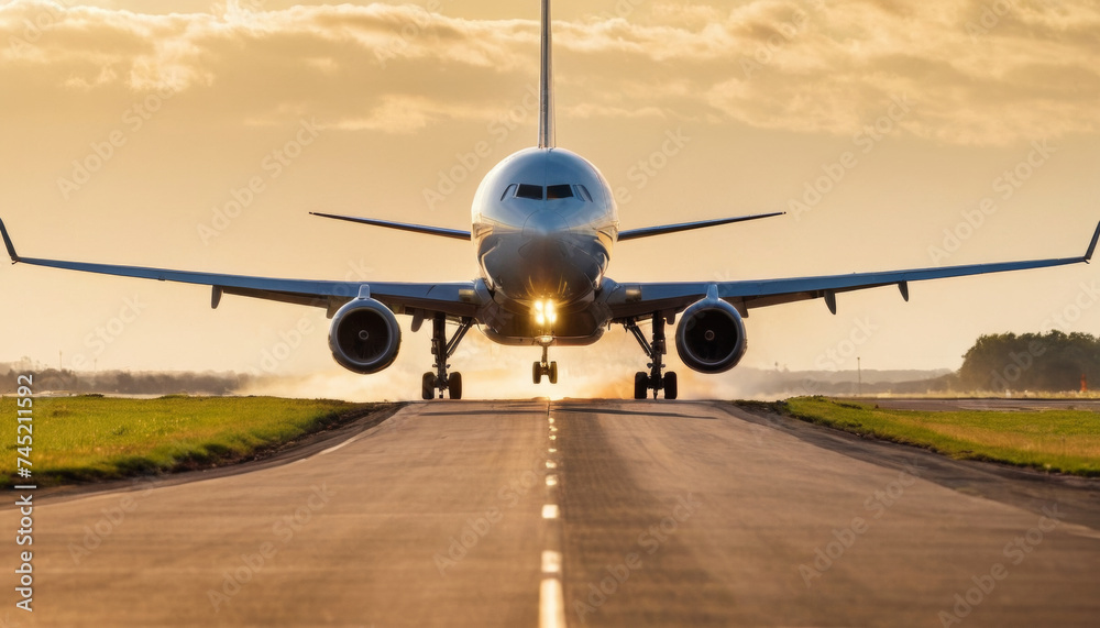 Naklejka premium Commercial airplane takes off over the runway