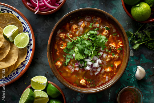 Mexican food pozole view from above