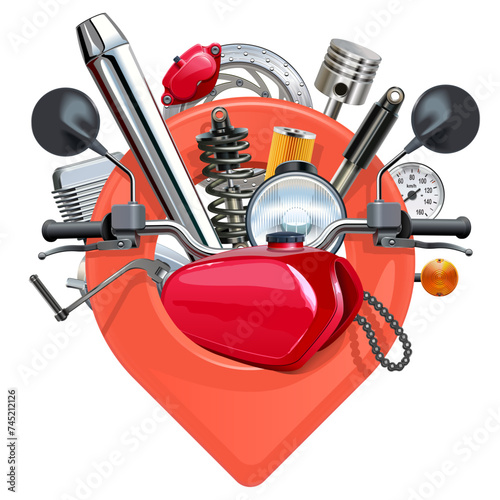 Vector Motorcycle Parts with Red Map Pointer