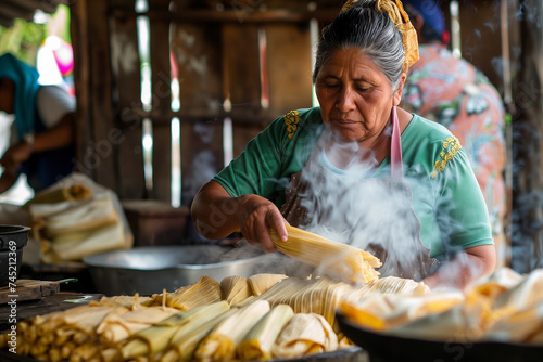 Mexican woman makes tamales