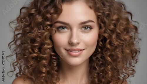 Curly Hair Happy Woman with Smiling Face