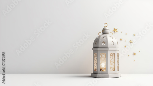 Lantern with golden stars on white background. 3D rendering