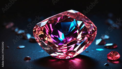 Precious gem glows bright on black background