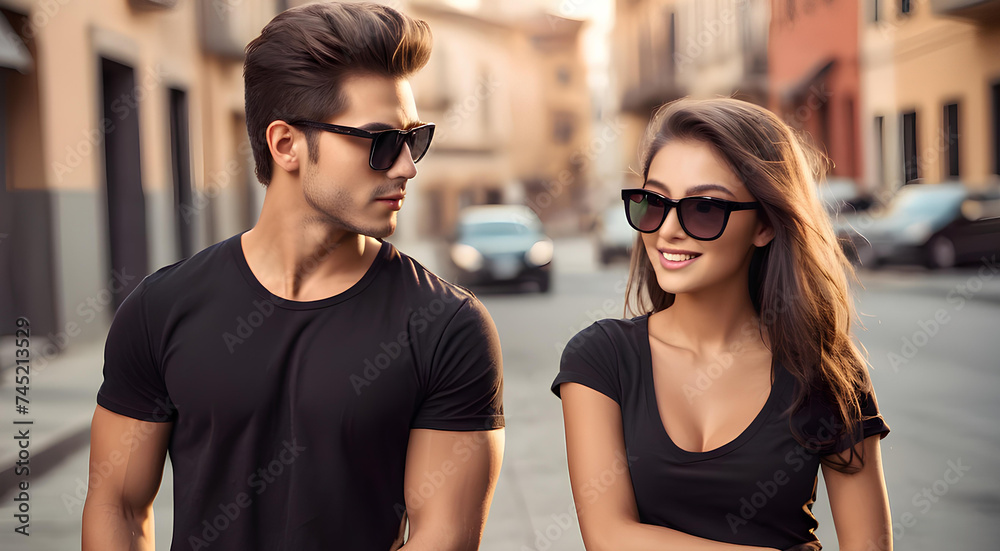 Portrait of couple in sunglasses Portrait of couple in sunglasses