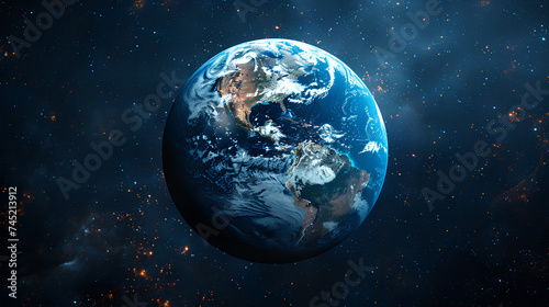 Earth Day or Environmental Protection Day. A planet on a dark background of the atmosphere.