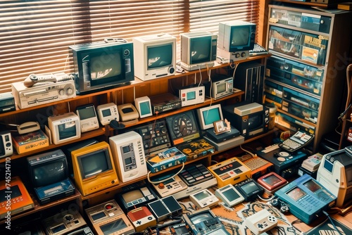 A diverse array of vintage electronics and retro gadgets, showcasing the evolution of technology and gaming. © apratim