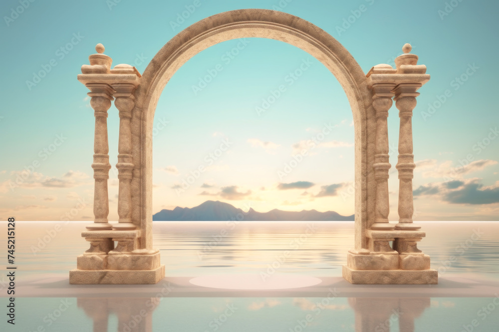 Discover serenity with this ethereal archway framing a tranquil seascape
